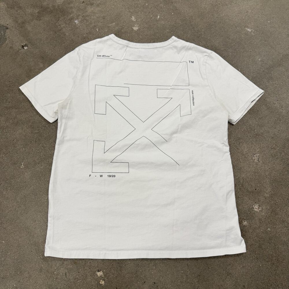VIRGIL ABLOH OFF WHITE UNFINISHED ARROWS DESIGNER T SHIRT LARGE WHITE